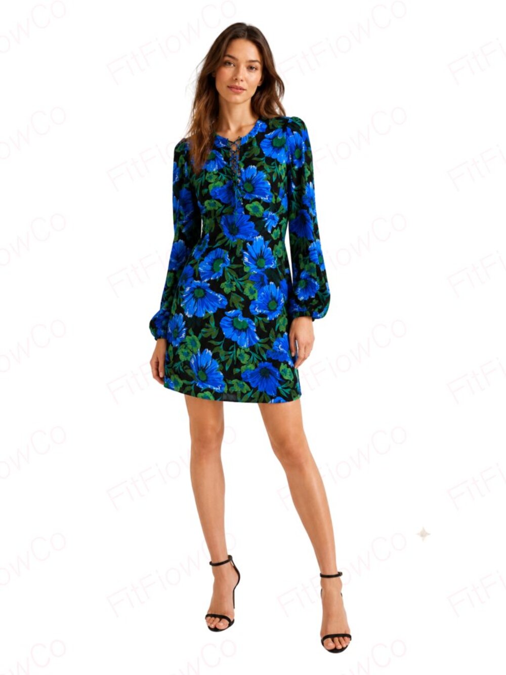 Mango Floral Lace-Up Mini Dress Long Sleeve Viscose Lined XS NWT